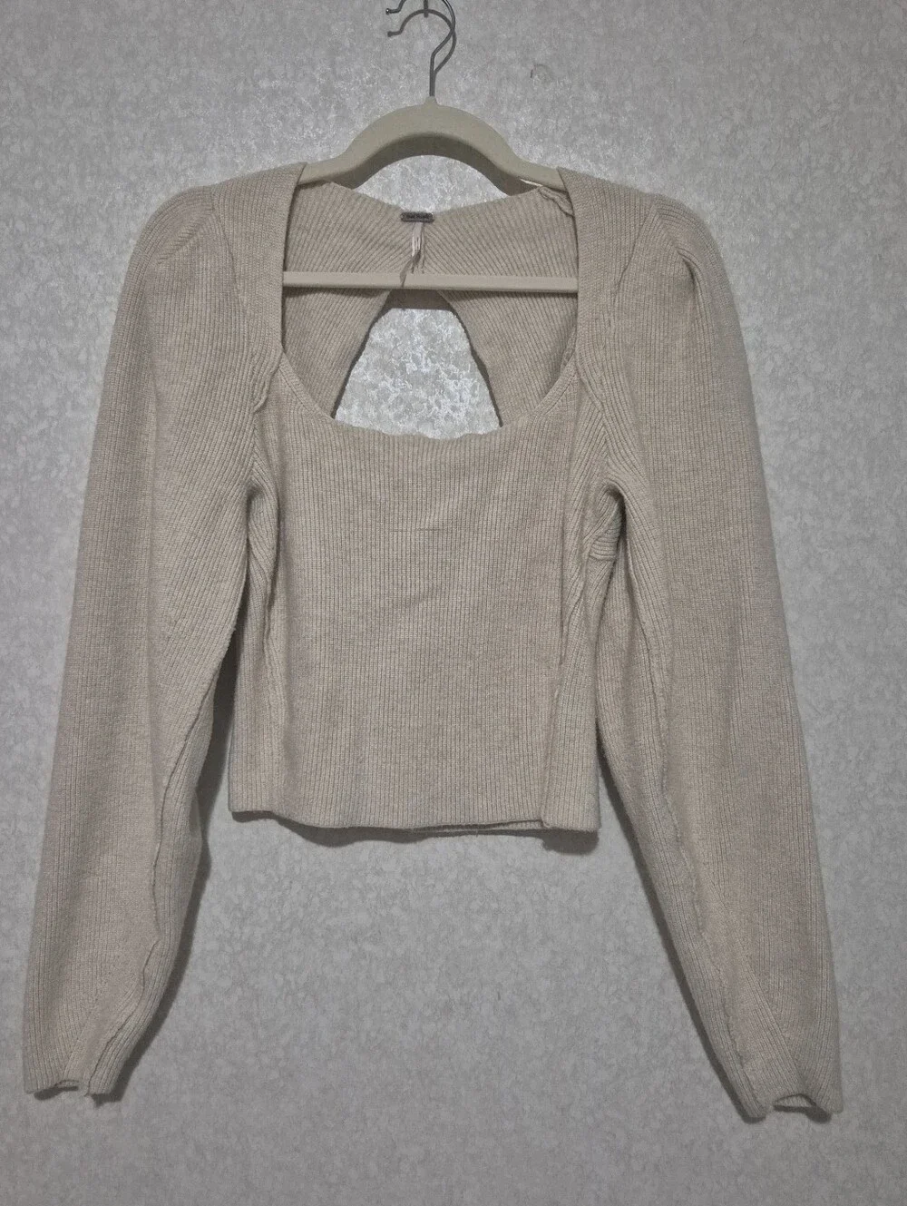 Free People Cream Ribbed Open-Back Long Sleeve Top-S
